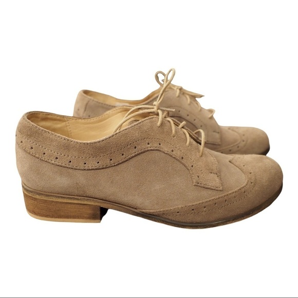 Julia Bo sz 35 US 5.5 tan suede wingtip derby shoes - Picture 1 of 15